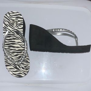 Zebra wedge flip flops